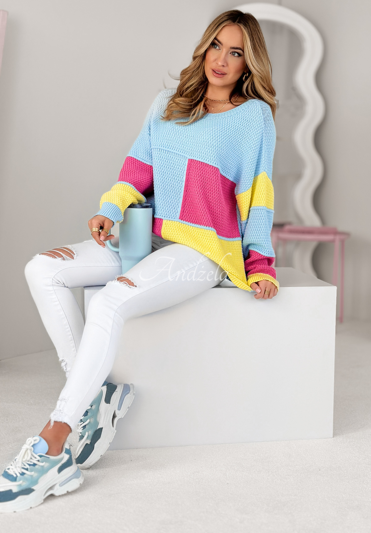 Pullover Joyful Moments hellblau-rosa