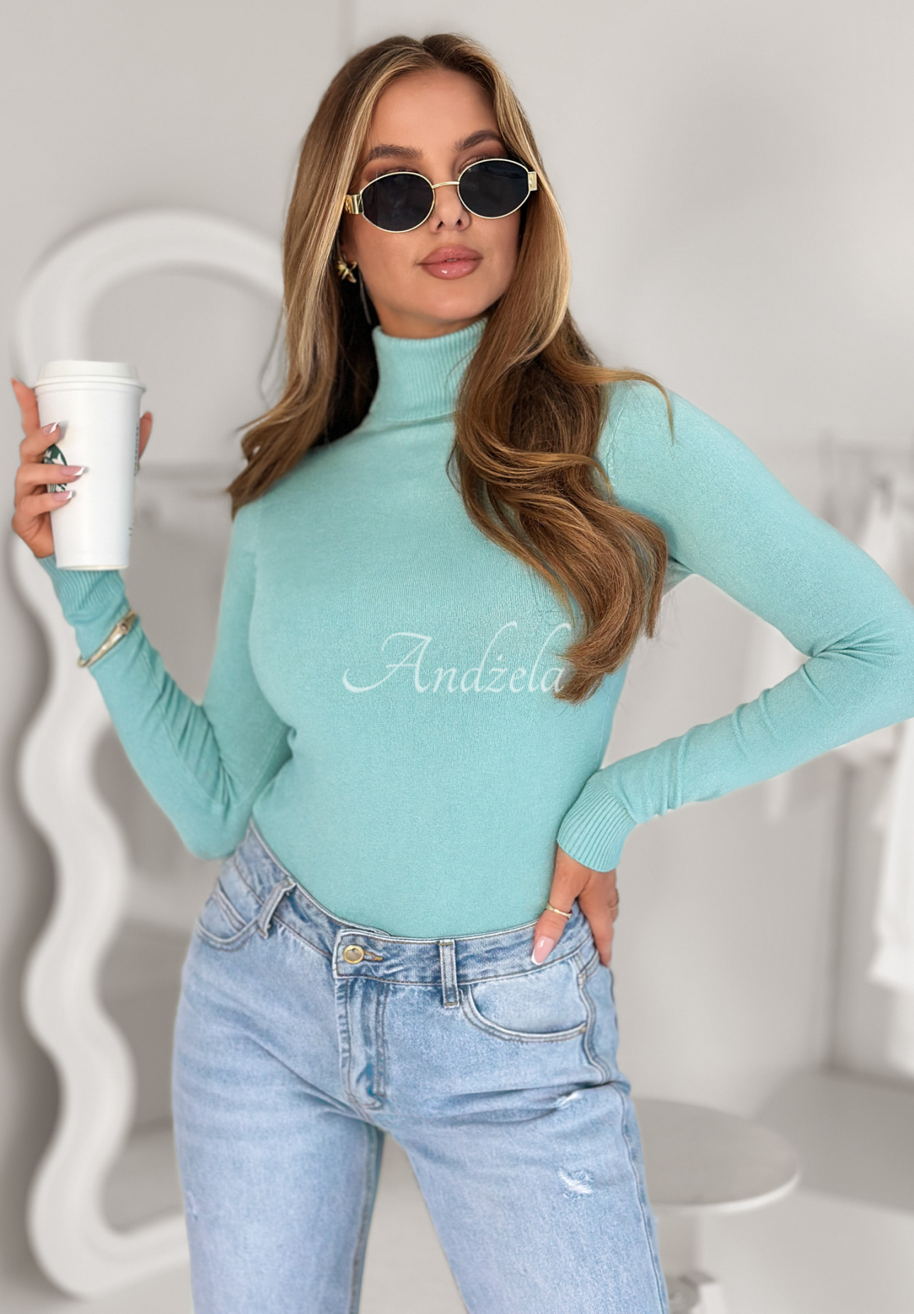 Fitted turtleneck sweater Solange light blue