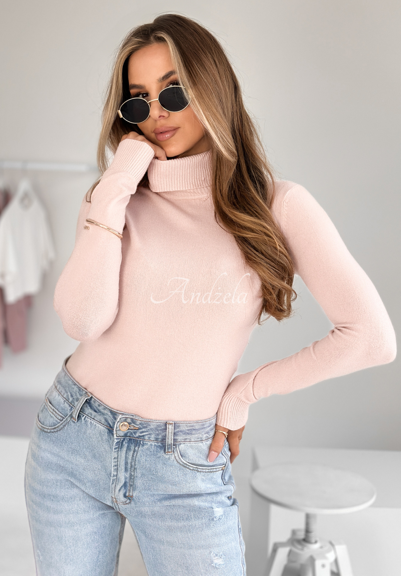 Figurnaher Rollkragenpullover Solange Puderrosarosarosa