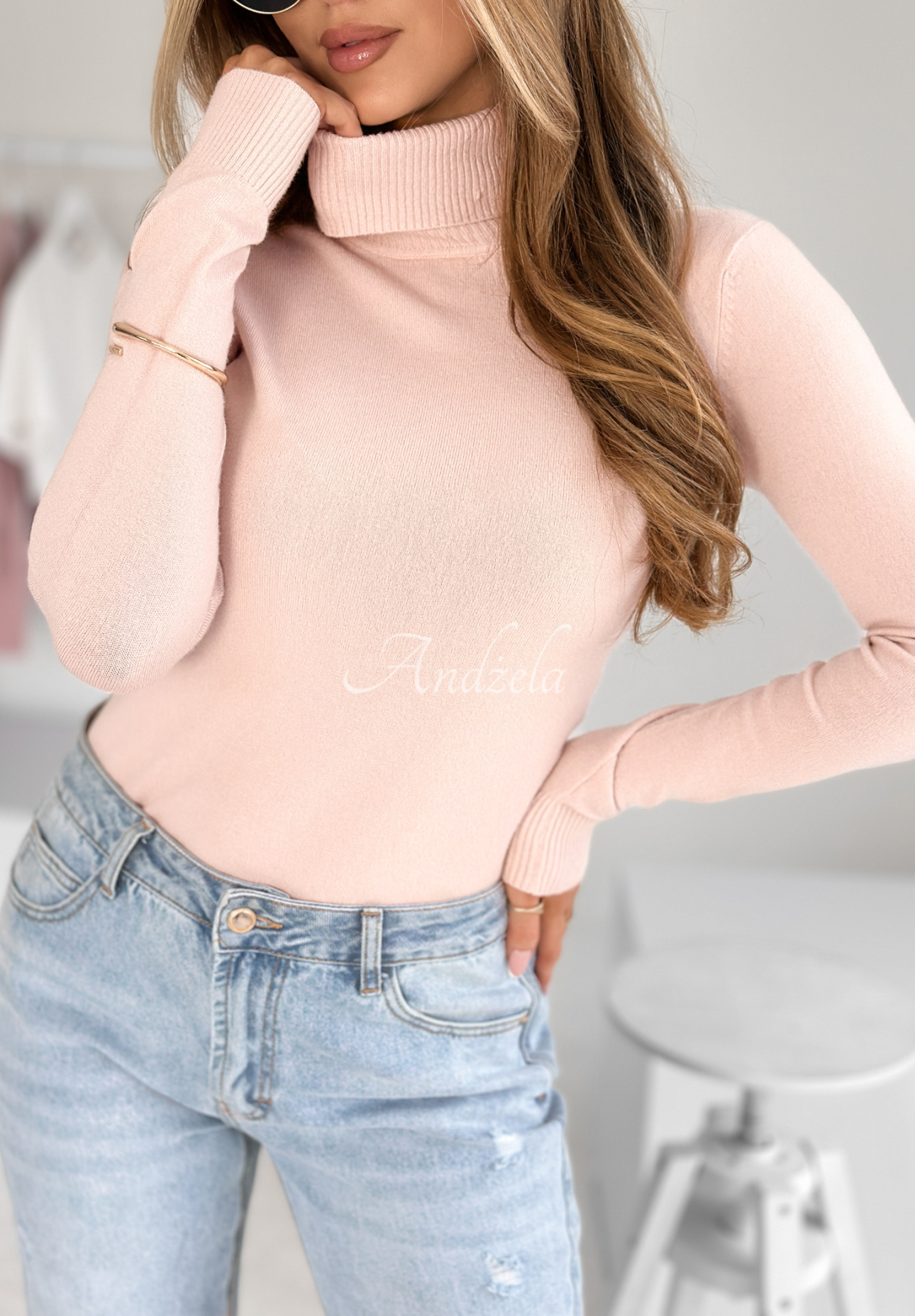 Figurnaher Rollkragenpullover Solange Puderrosarosarosa