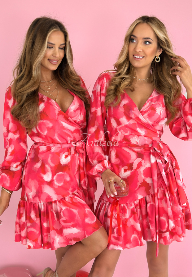 Wickelkleid mit R&uuml;schen in Herzform Uptown Girl rosa-rot