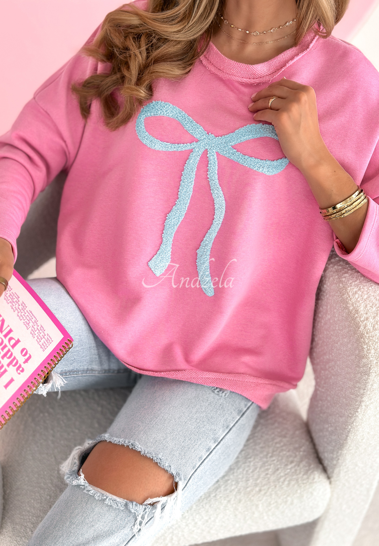 Oversize-Sweatshirt mit Schleife Dear To Me Rosa