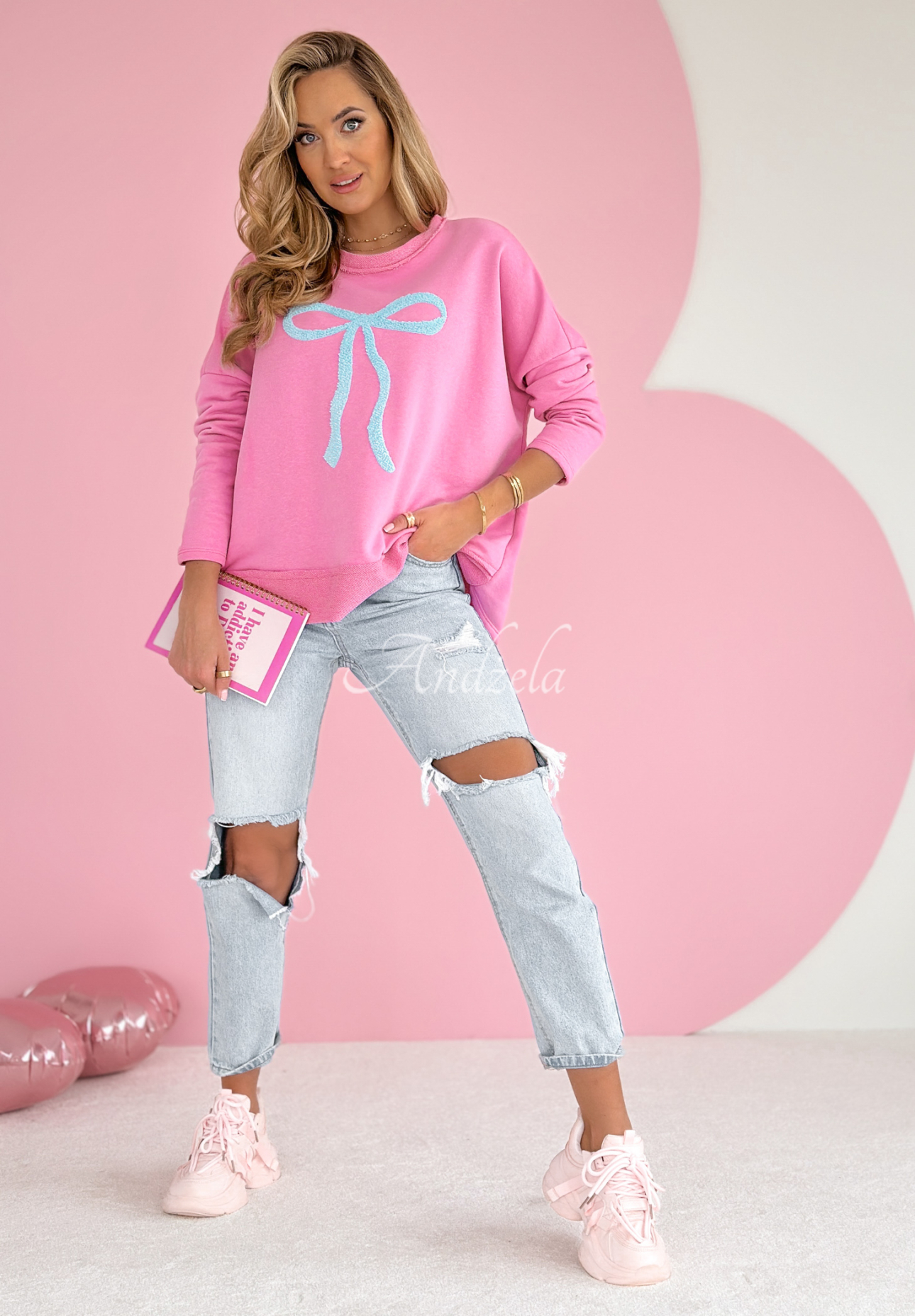 Oversize-Sweatshirt mit Schleife Dear To Me Rosa