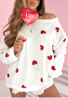 Pullover oversize w serca Happy Hearts Weiß