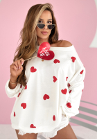 Pullover oversize w serca Happy Hearts Weiß