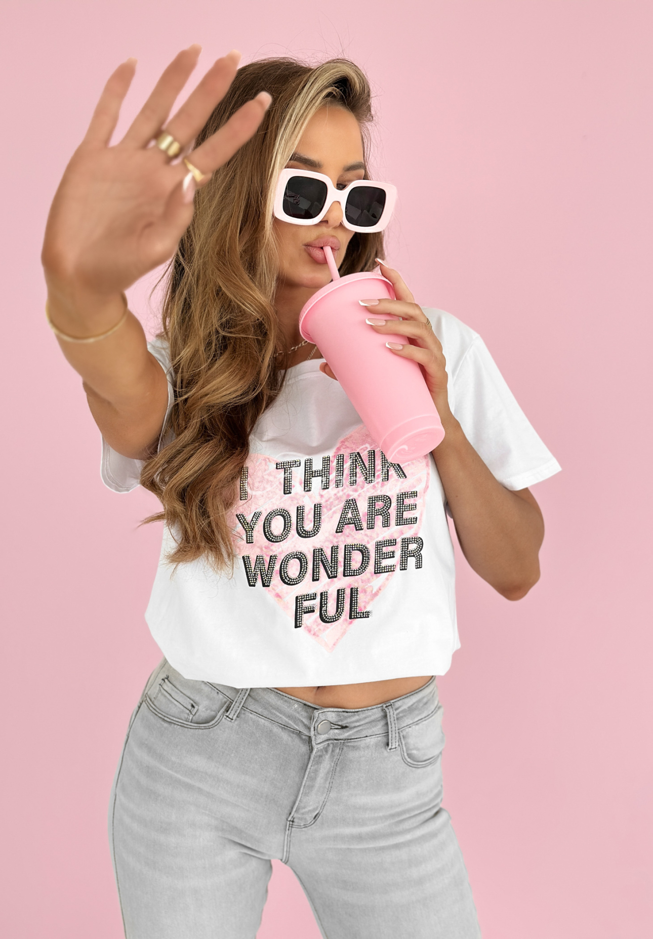 T-Shirt mit Aufdruck You Are Wonderful Weiß