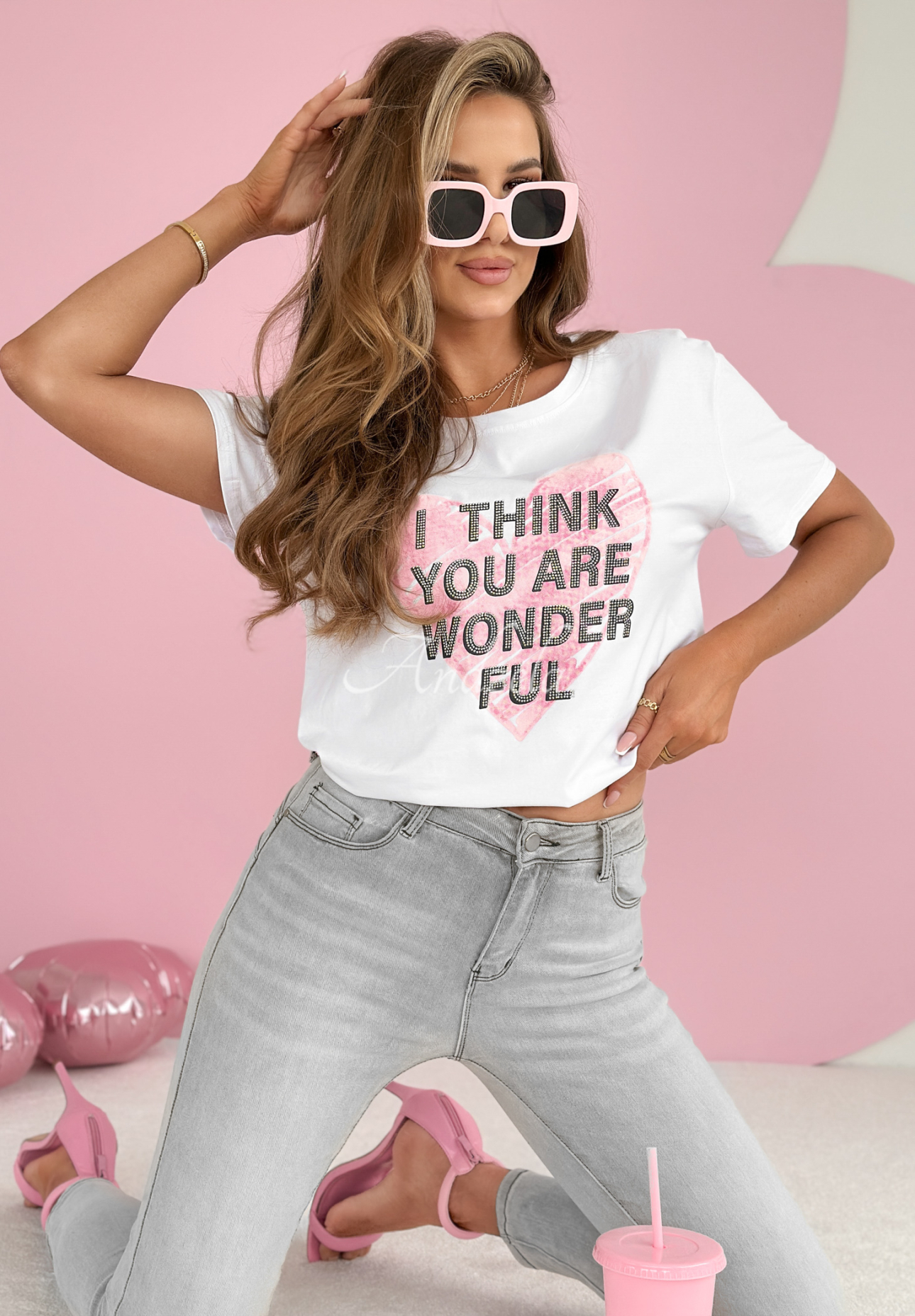 T-Shirt mit Aufdruck You Are Wonderful Weiß