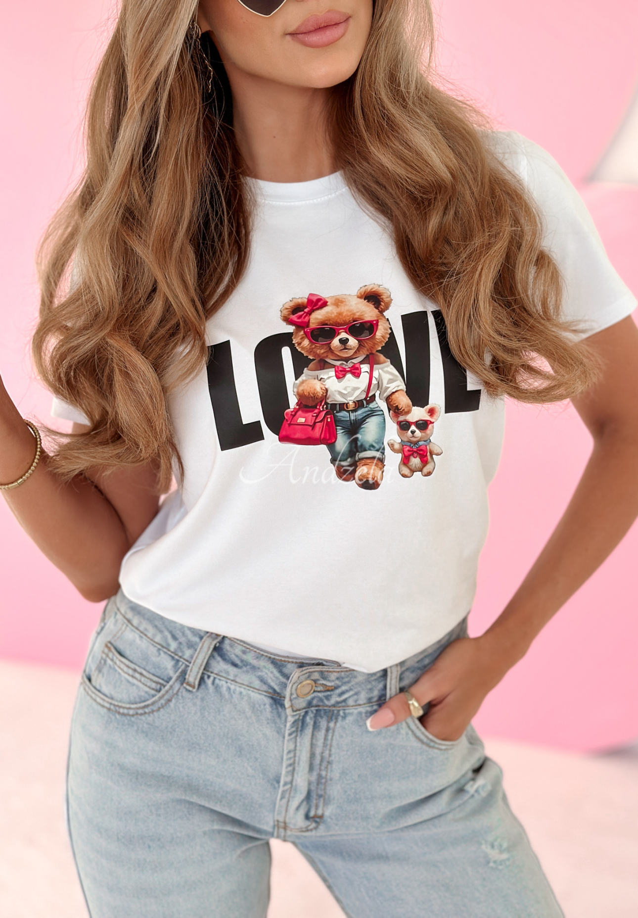 T-Shirt mit Aufdruck Love Miss Bear Weiß