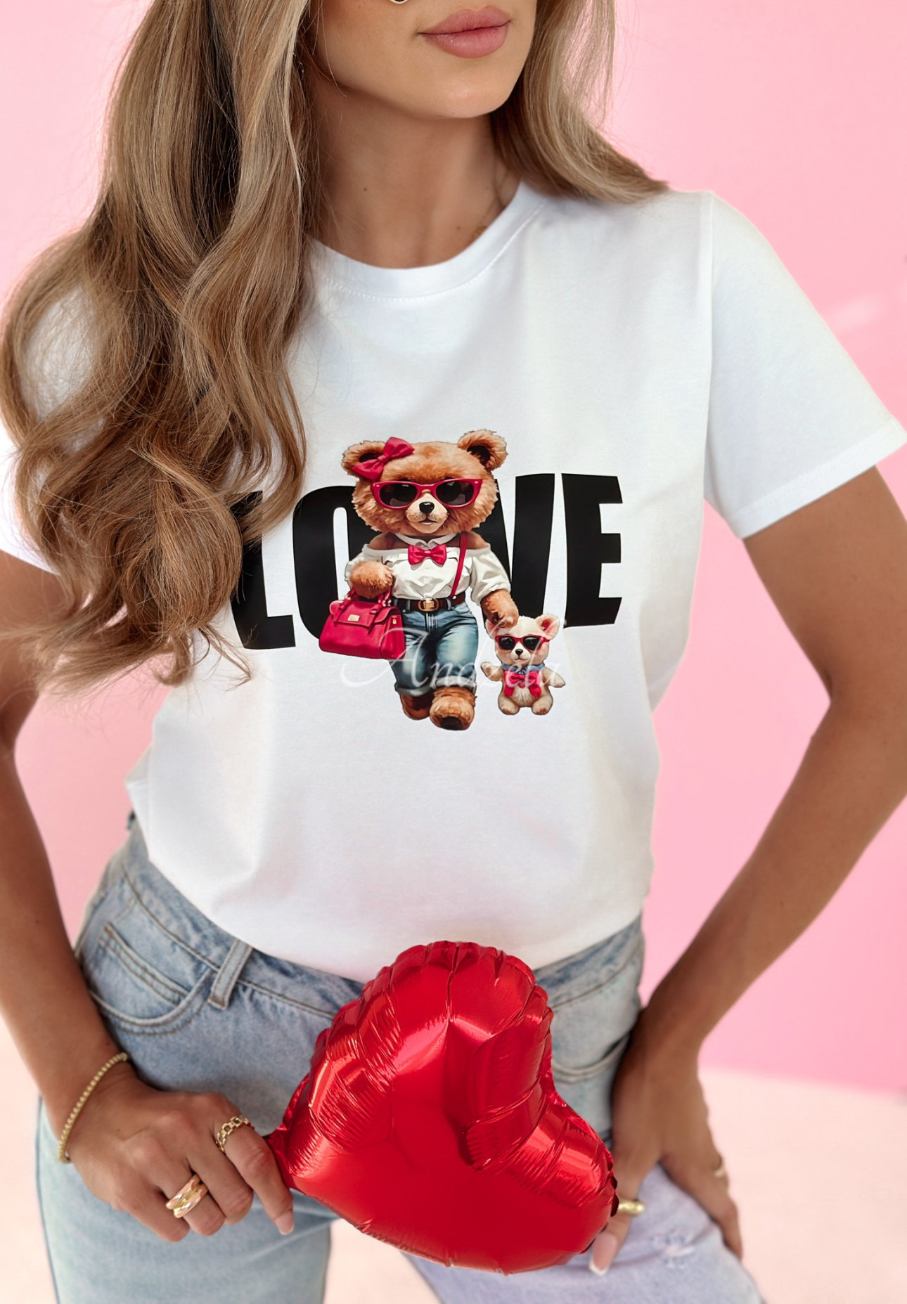 T-Shirt mit Aufdruck Love Miss Bear Weiß