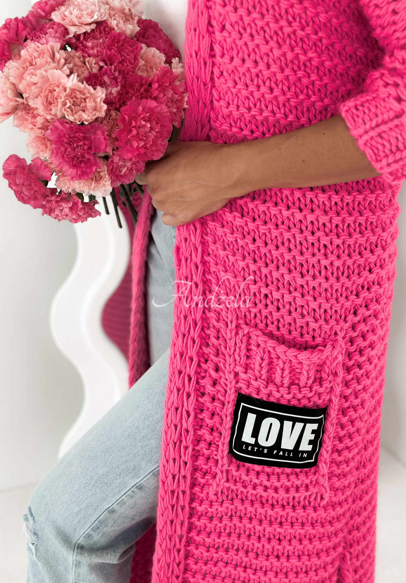 Lange Strickjacke oversize Love For Me Rosa