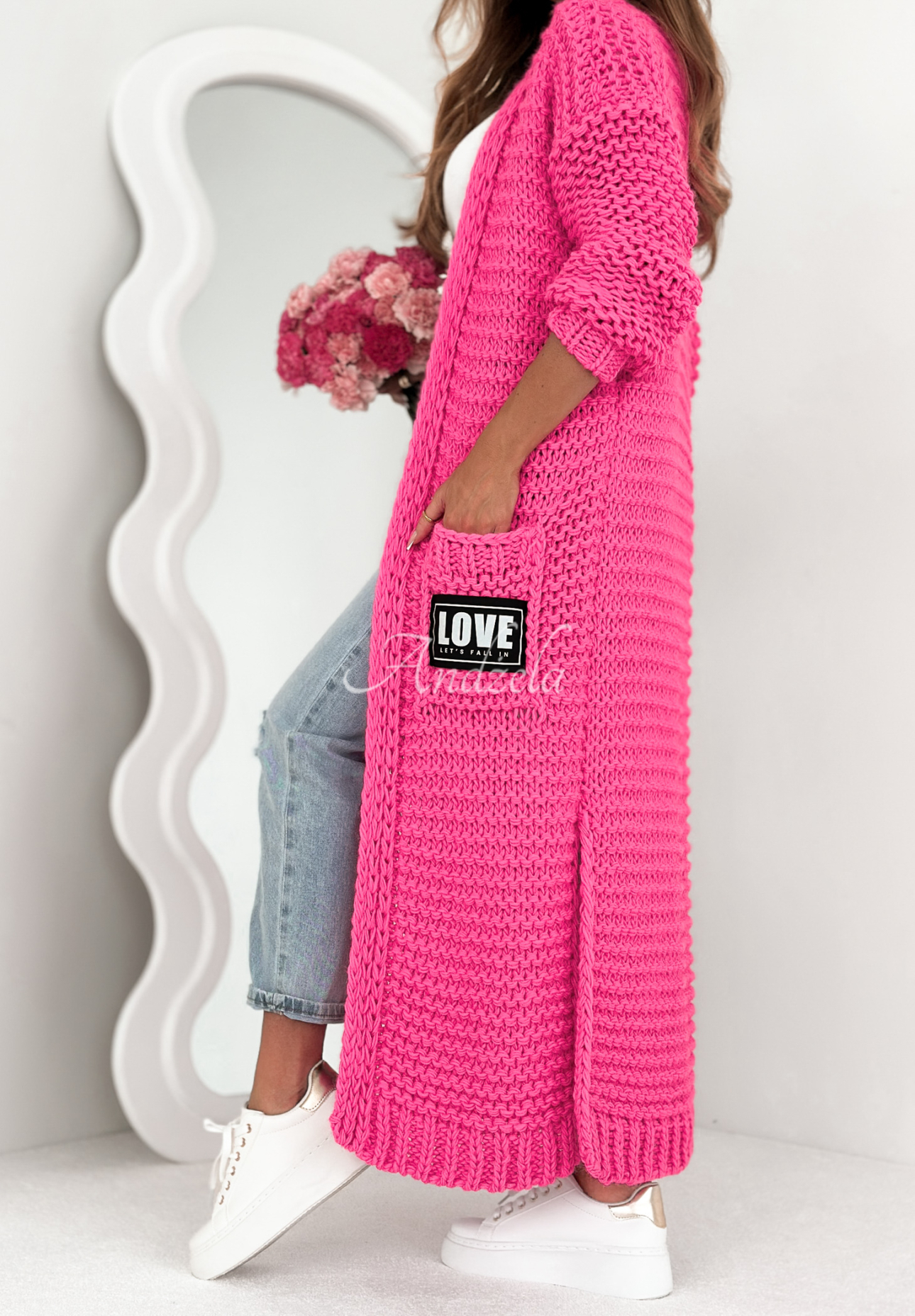 Lange Strickjacke oversize Love For Me Rosa