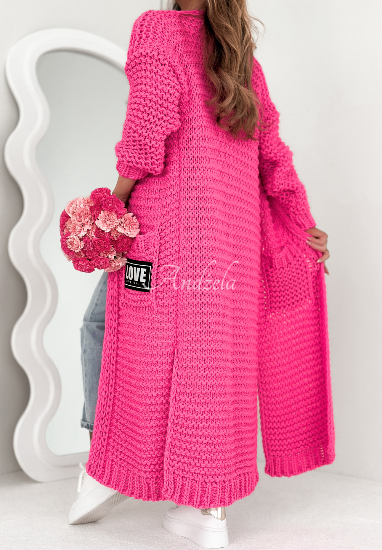 Lange Strickjacke oversize Love For Me Rosa