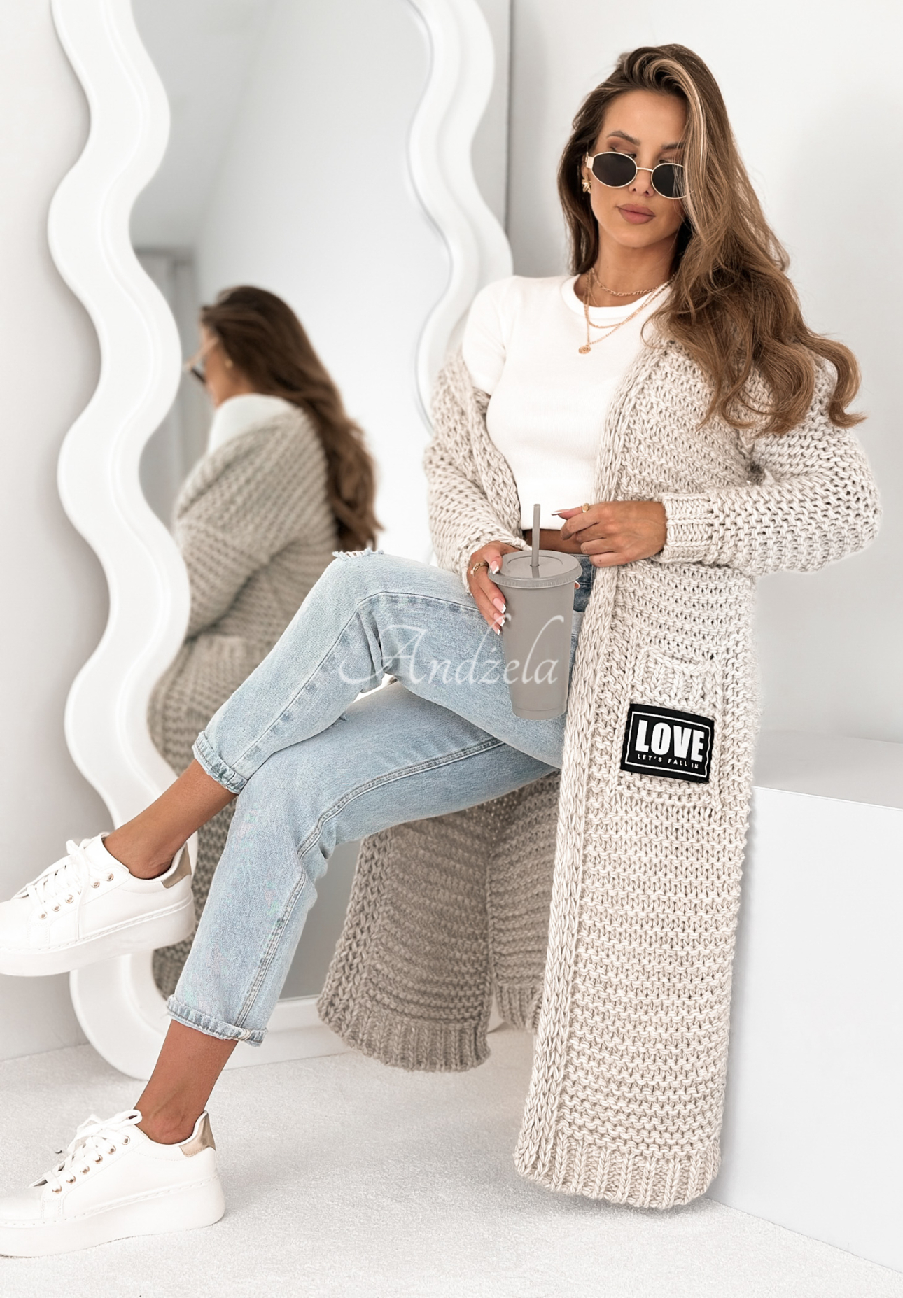 Lange Strickjacke oversize Love For Me Grau