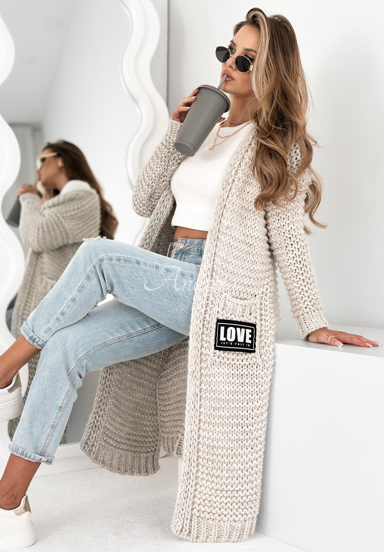 Lange Strickjacke oversize Love For Me Grau