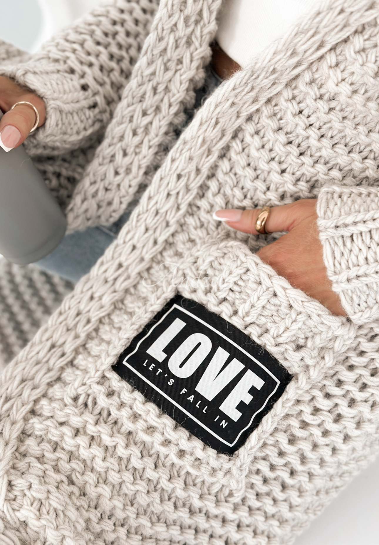 Lange Strickjacke oversize Love For Me Grau