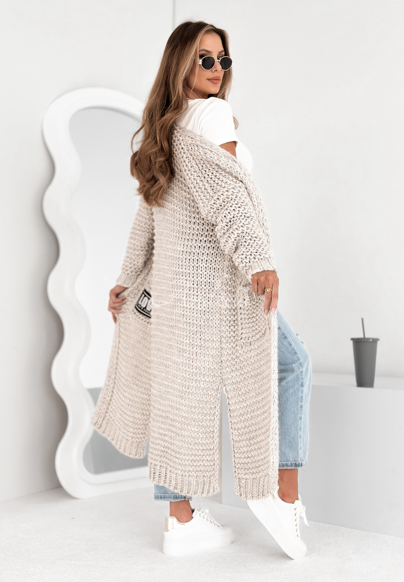 Lange Strickjacke oversize Love For Me Grau