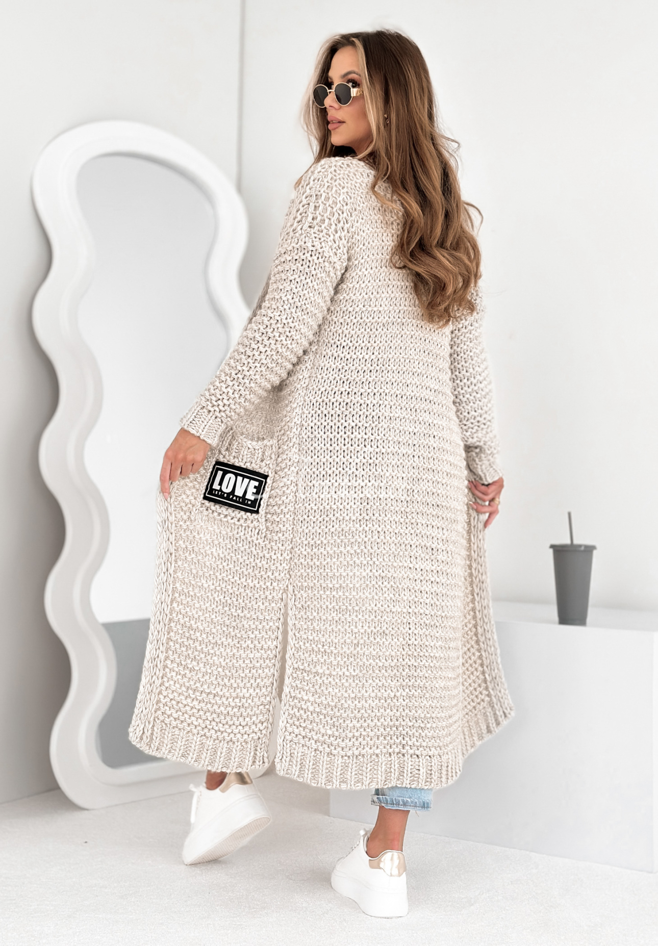 Lange Strickjacke oversize Love For Me Grau