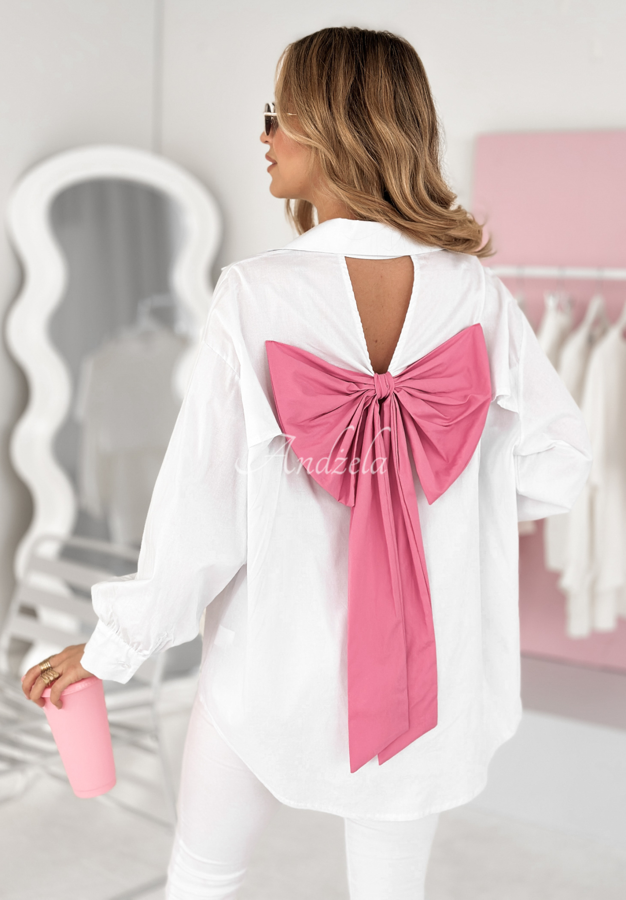 Langes Hemd mit Schleife Bow Specials weiß-Rosa