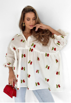 Kleid w wisienki Little Sweet Cherries Ecru