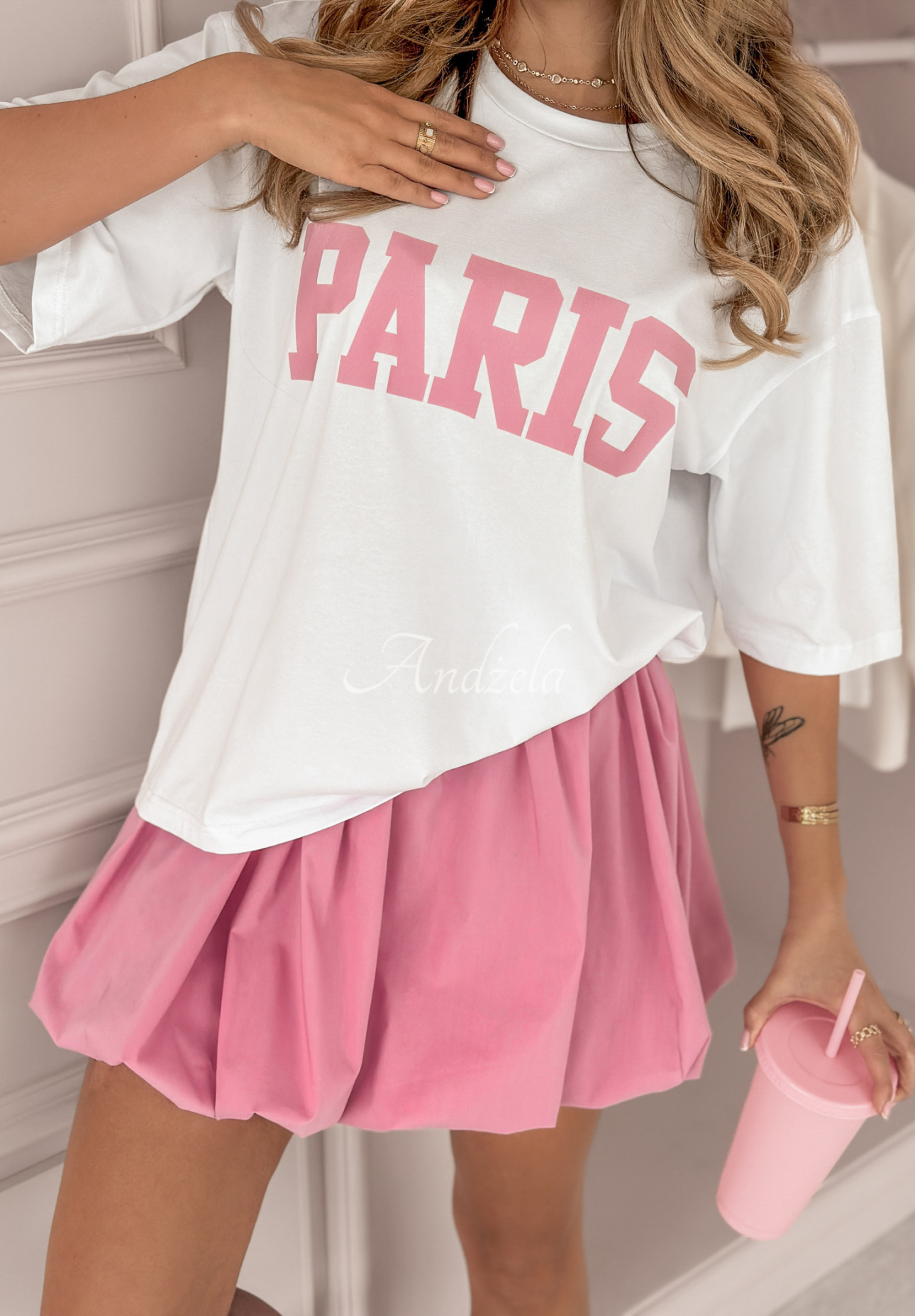 T-Shirt mit Aufdruck Paris Trip weiß-Rosa