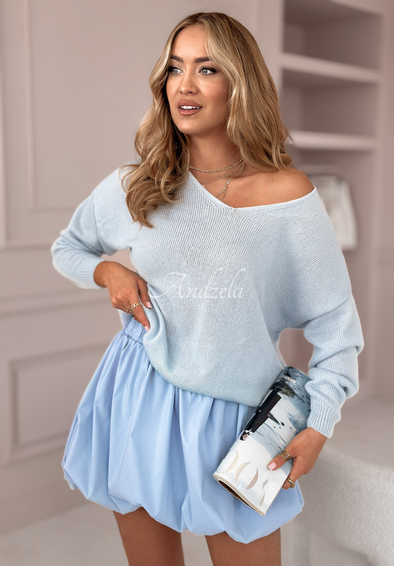 Sweater with neckline Caffe Latte blue