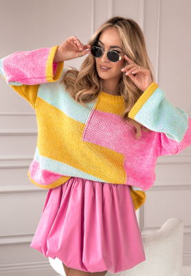 Oversize Pulli Choose Happiness Gelb-Minzgrün