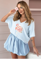 Pullover alpaka z nadrukiem Flower Flamingo Himmelblau