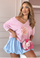 Pullover alpaka z nadrukiem Flower Flamingo Rosa