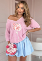 Pullover alpaka z nadrukiem Flower Flamingo Rosa