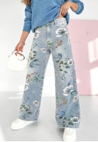 Hose Jeans wide leg w kwiaty Two Of Us Hellblau