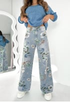 Hose Jeans wide leg w kwiaty Two Of Us Hellblau