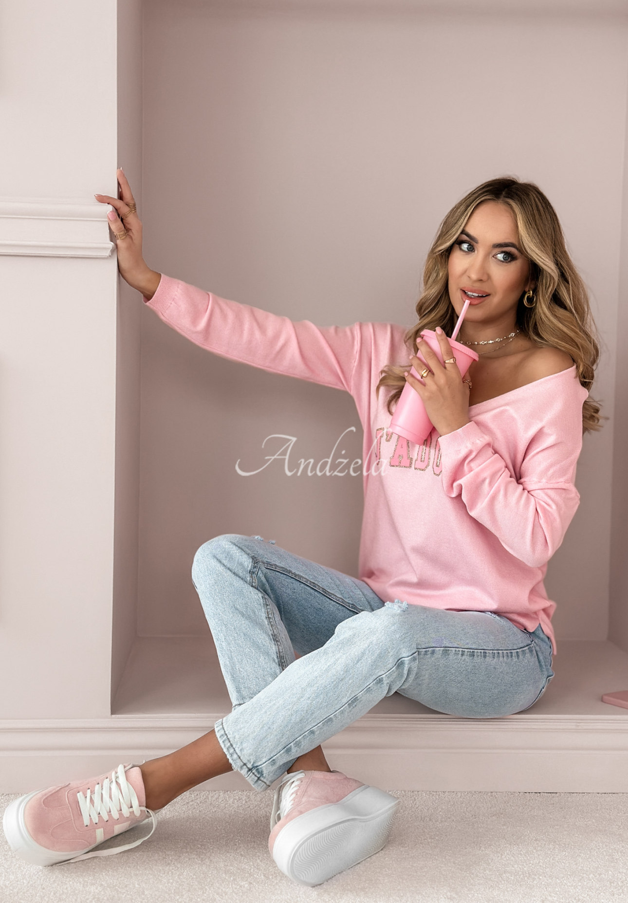 Leichter Pullover mit Aufschrift J&#039;adore Rosa