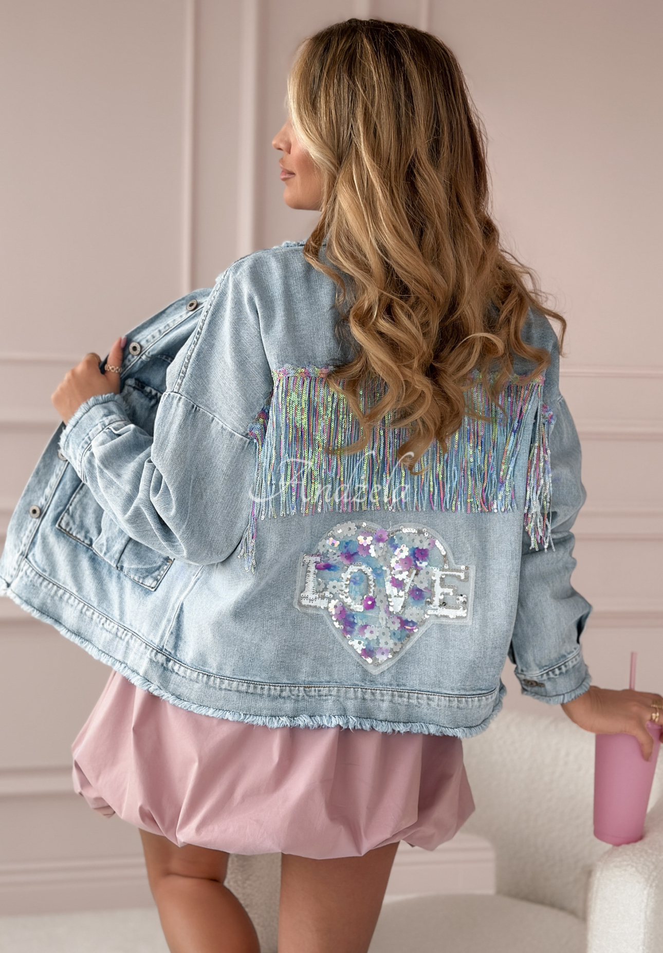 Jeansjacke mit Applikationen High Five Hellblau