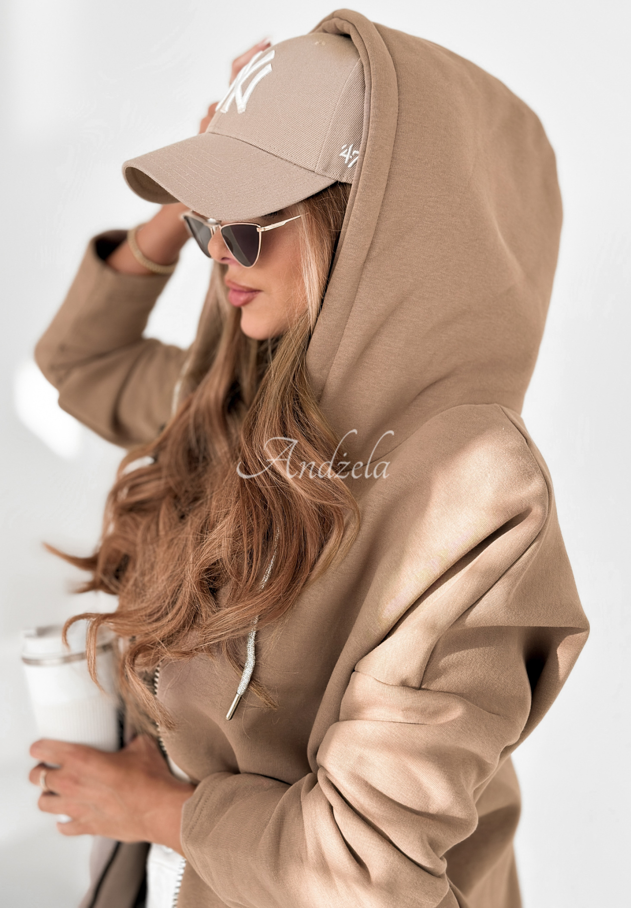 Langes Sweatshirt mit Kapuze Peaceful Mind Beige