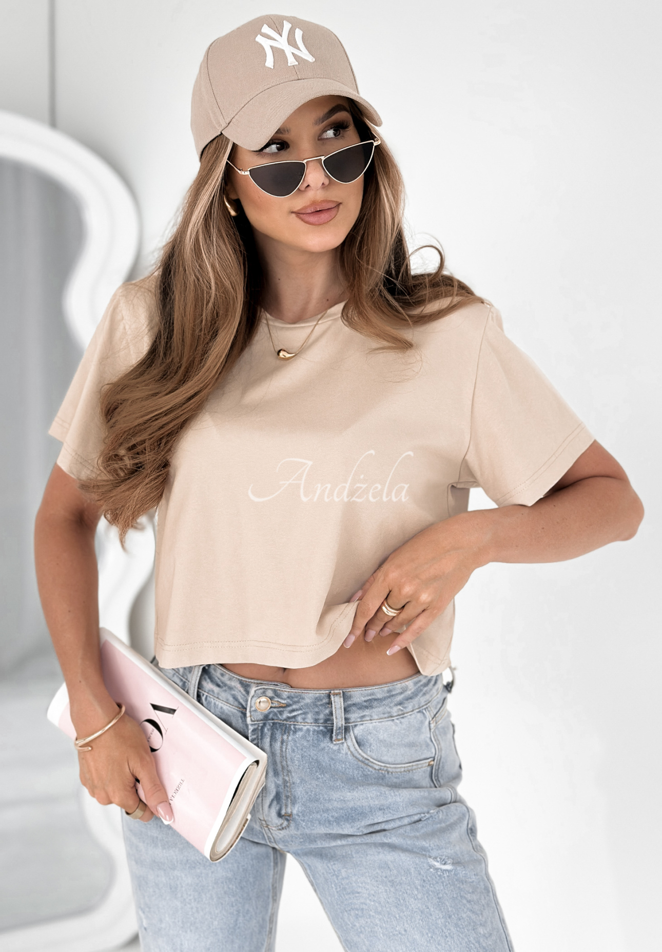 Kurzes T-Shirt Hey Darling Beige