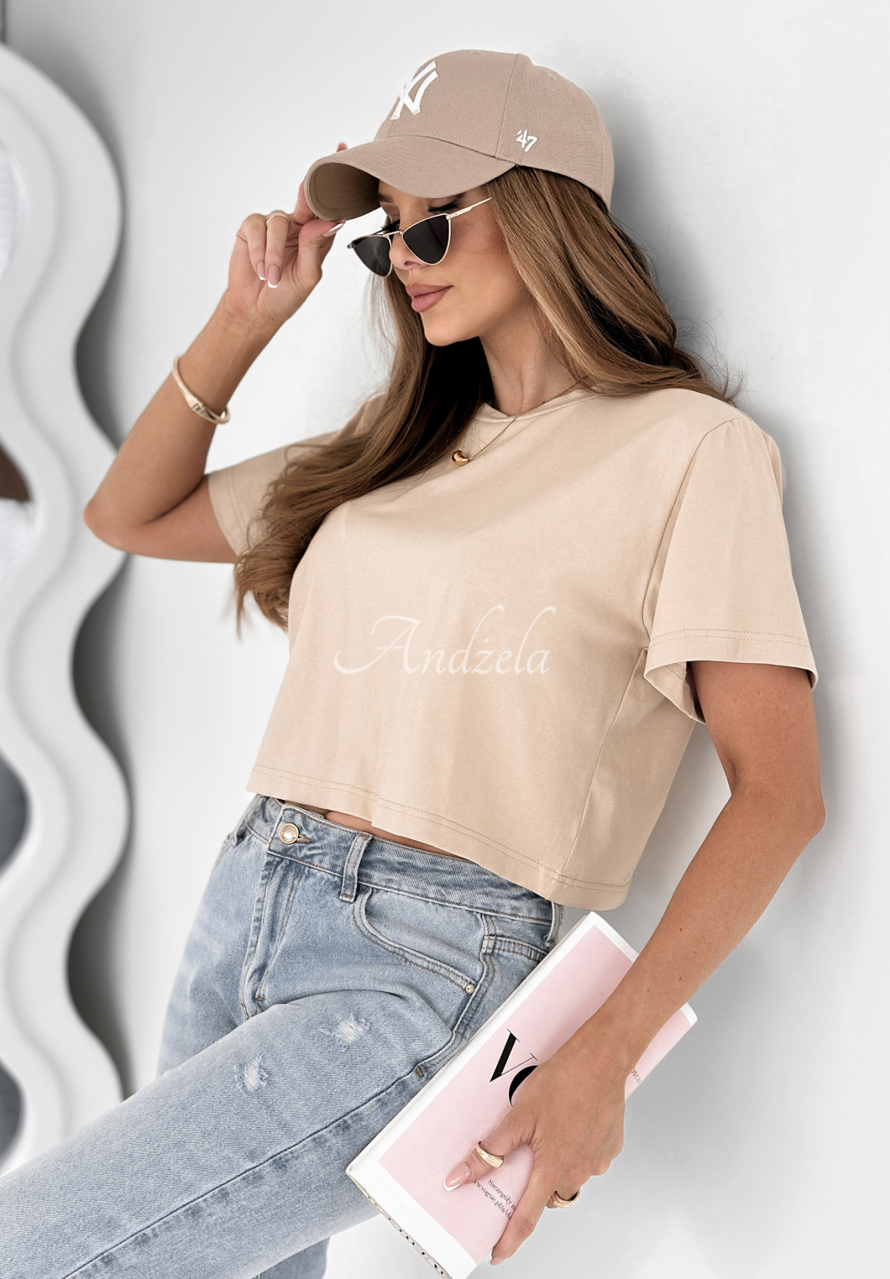 Kurzes T-Shirt Hey Darling Beige