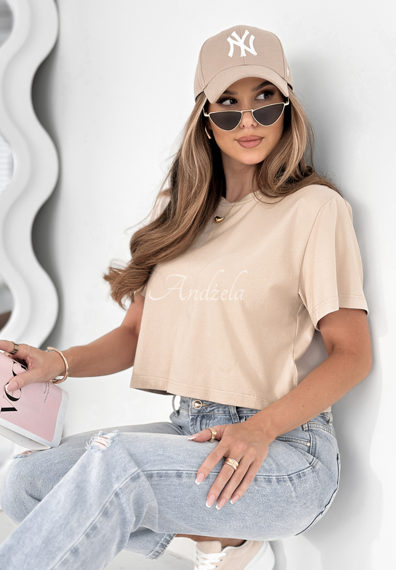 Kurzes T-Shirt Hey Darling Beige