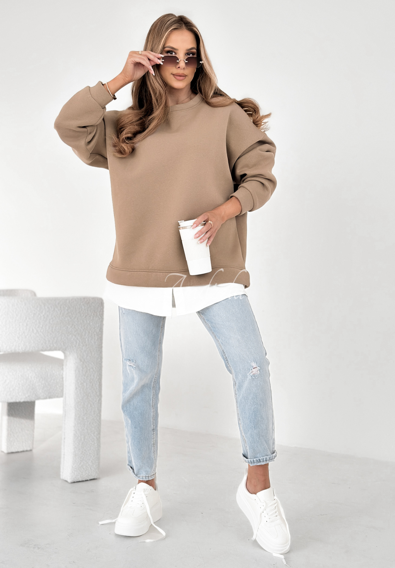 Oversize Sweatshirt One Step Ahead Mokkafarben