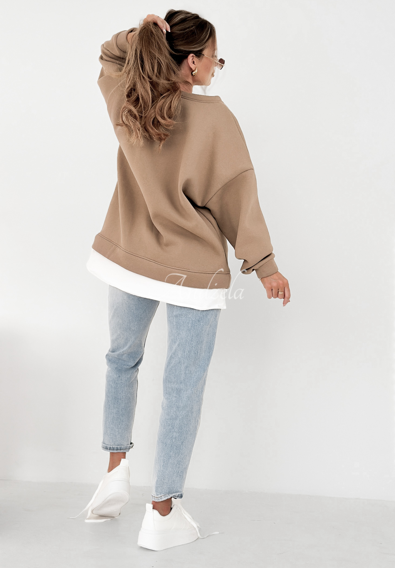 Oversize Sweatshirt One Step Ahead Mokkafarben