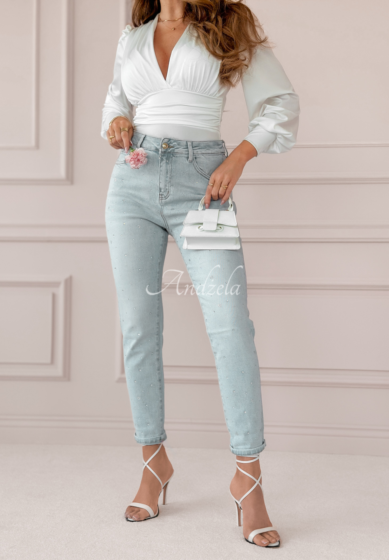 Jeans mit Kristallen Glittery Hearts Hellblau