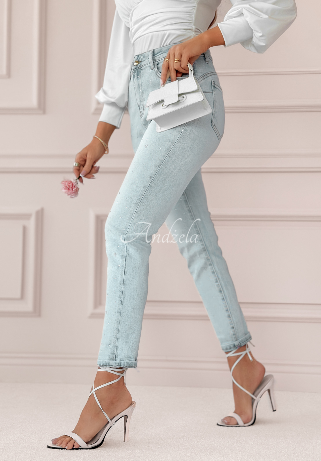 Jeans mit Kristallen Glittery Hearts Hellblau