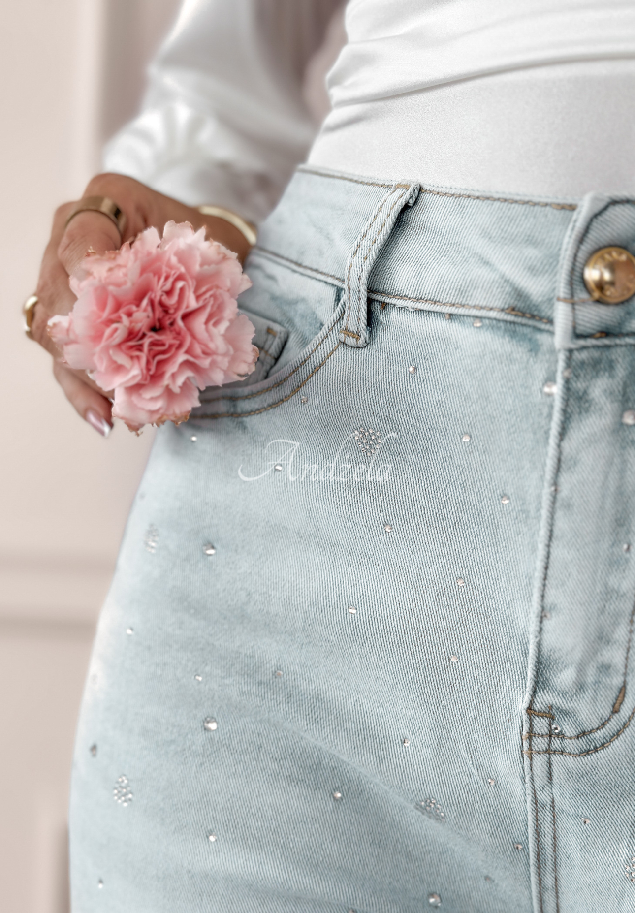 Jeans mit Kristallen Glittery Hearts Hellblau