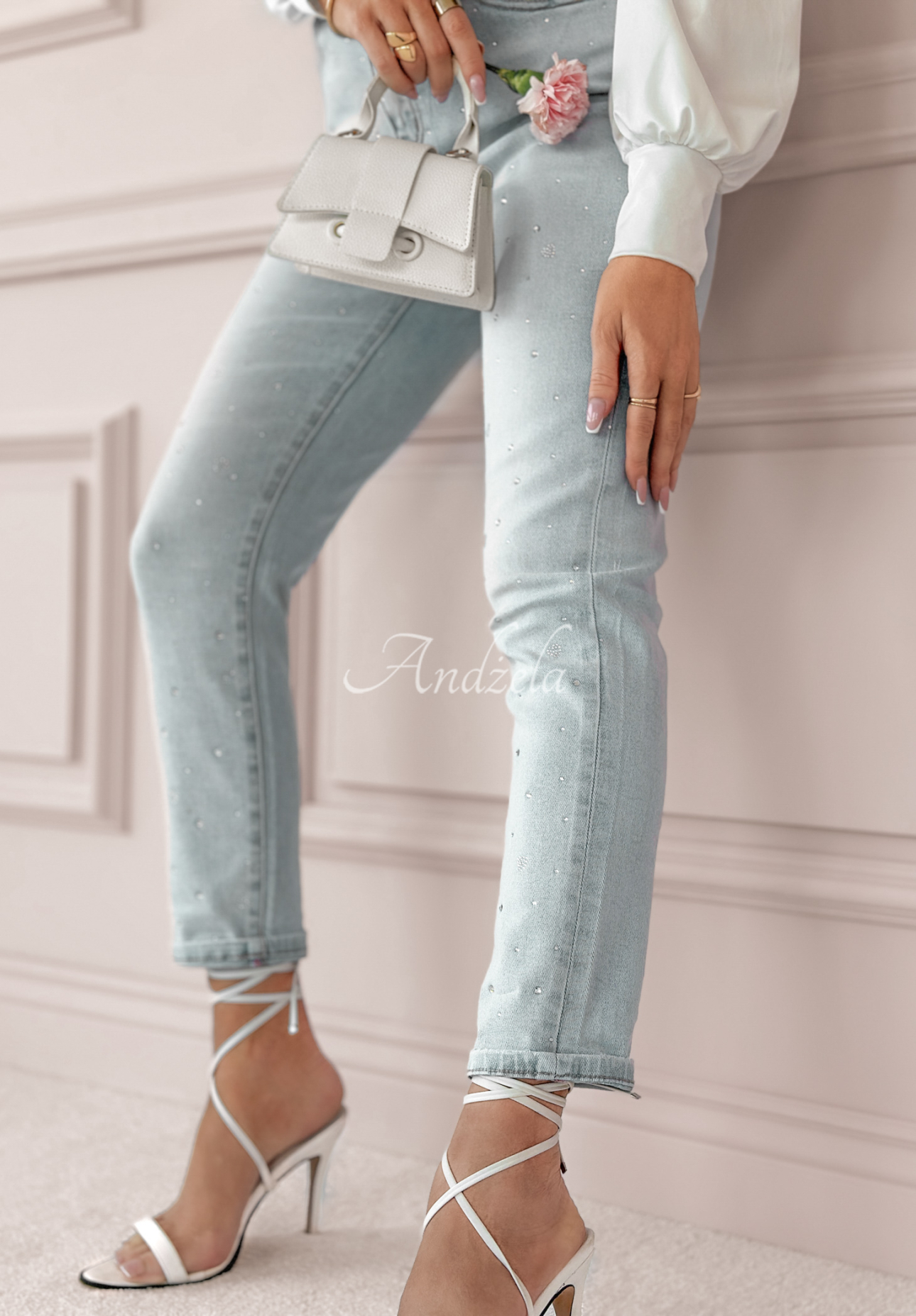 Jeans mit Kristallen Glittery Hearts Hellblau