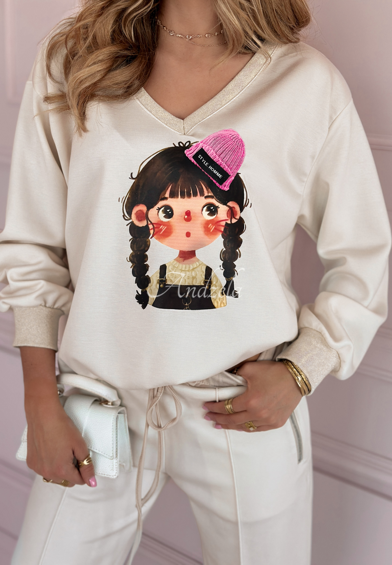 Sweatshirt mit Aufdruck Just A Girl Beige