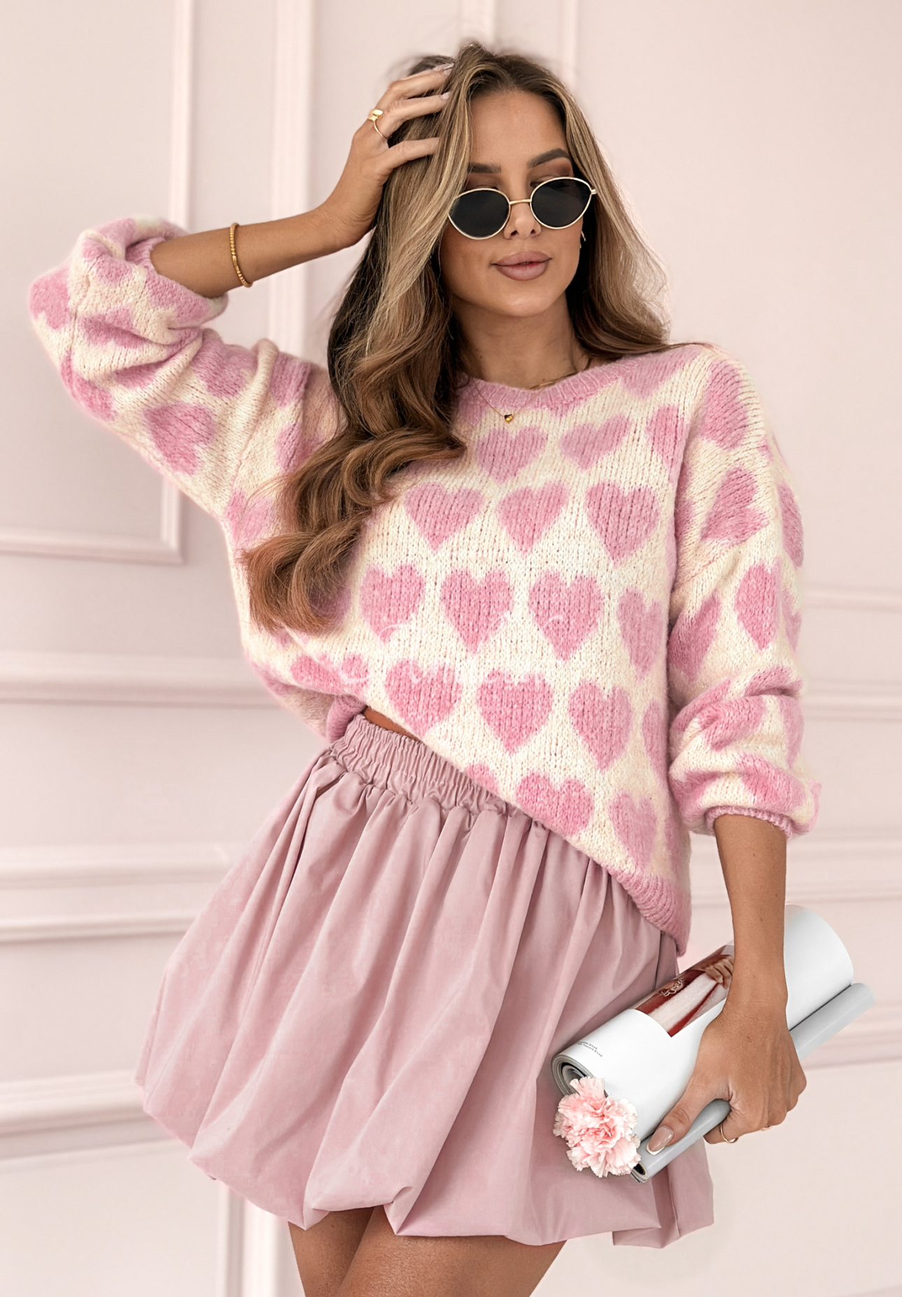 Sweet Serendipity heart sweater powder pink