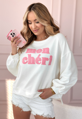 Sweatshirt mit Aufschrift Mon Cheri Amour Weiß