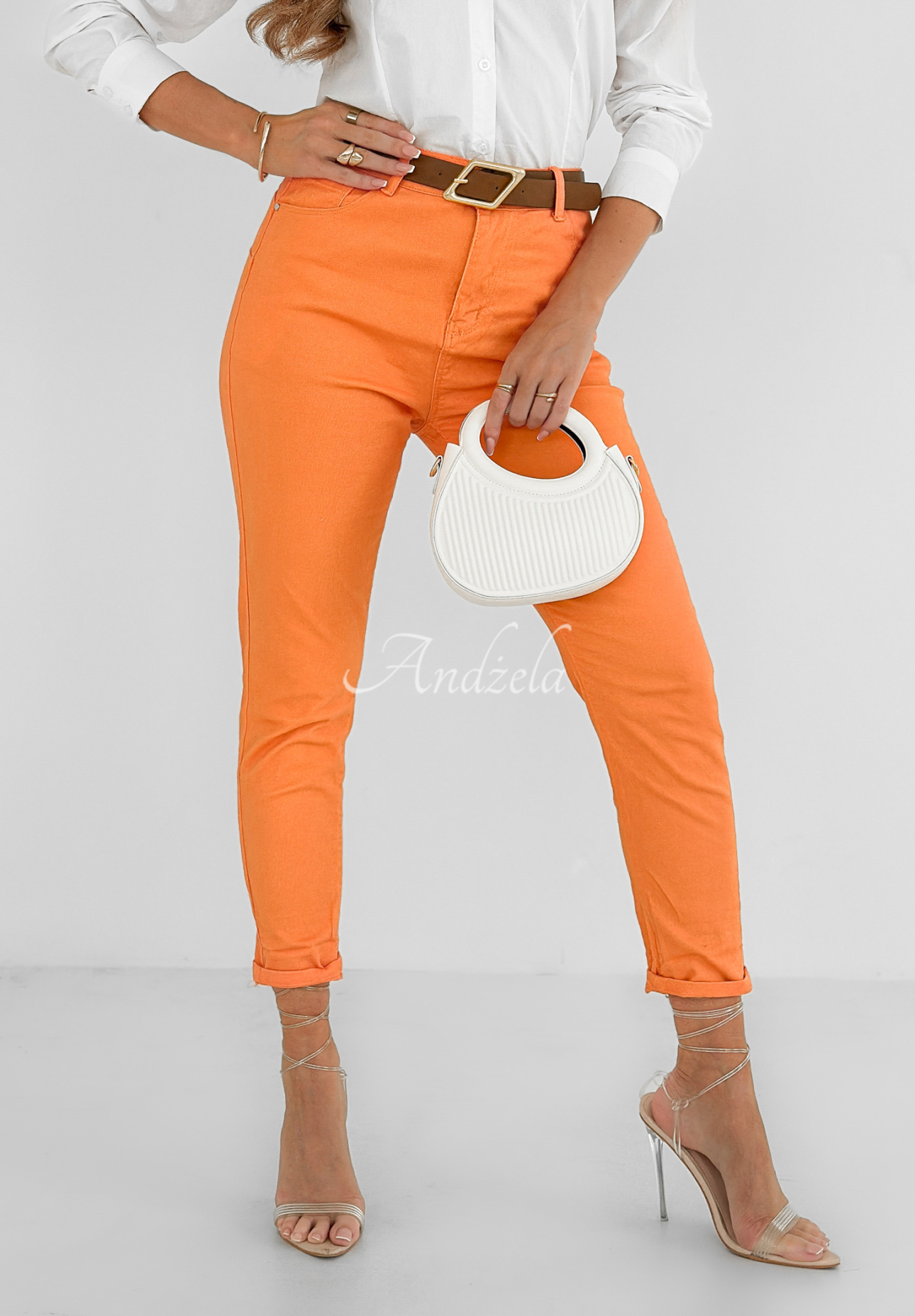 Denim pants with belt Only Evidence orange