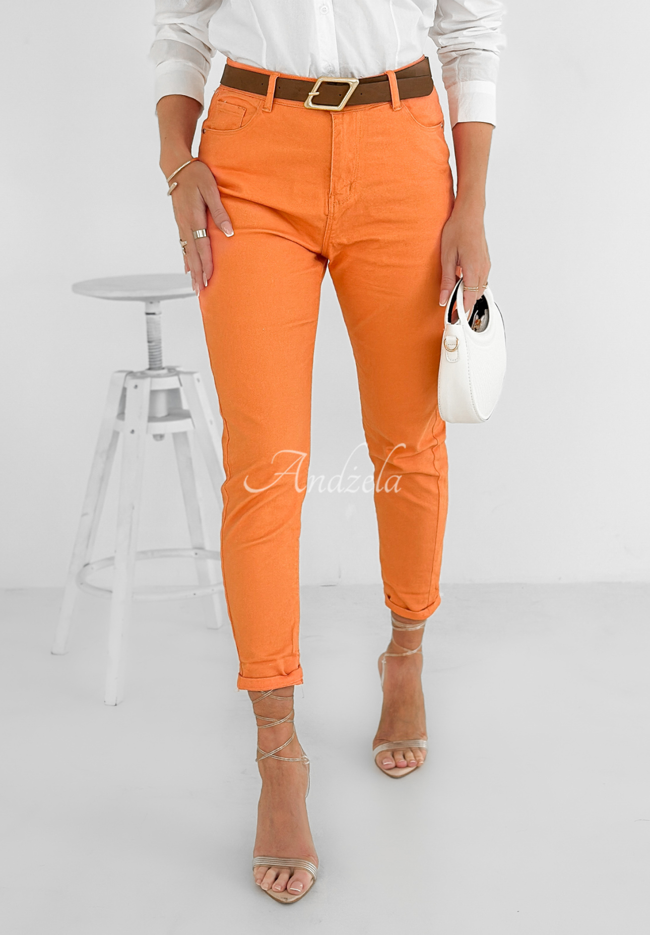 Denim pants with belt Only Evidence orange