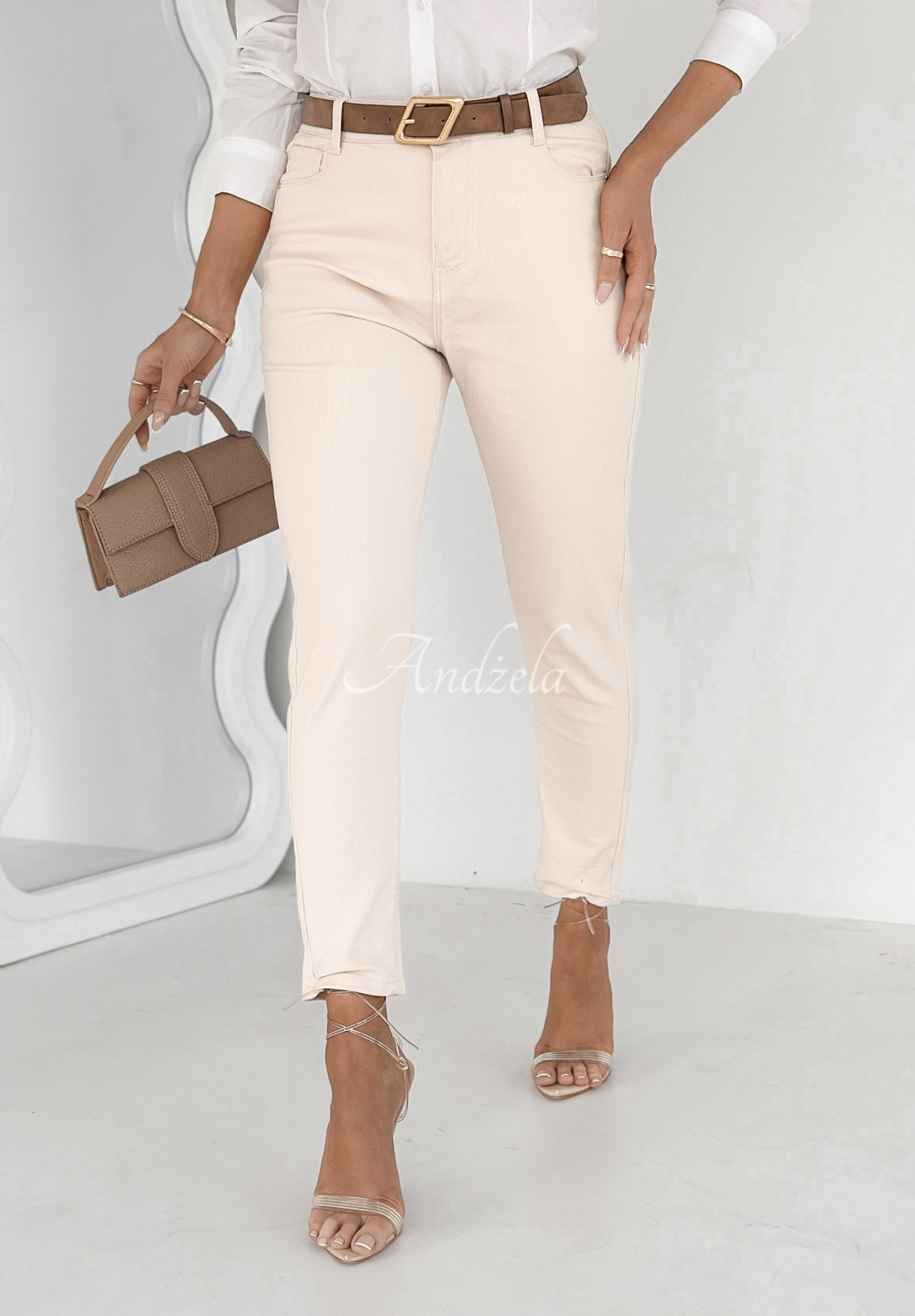 Denim-Hose mit Gürtel Only Evidence Beige