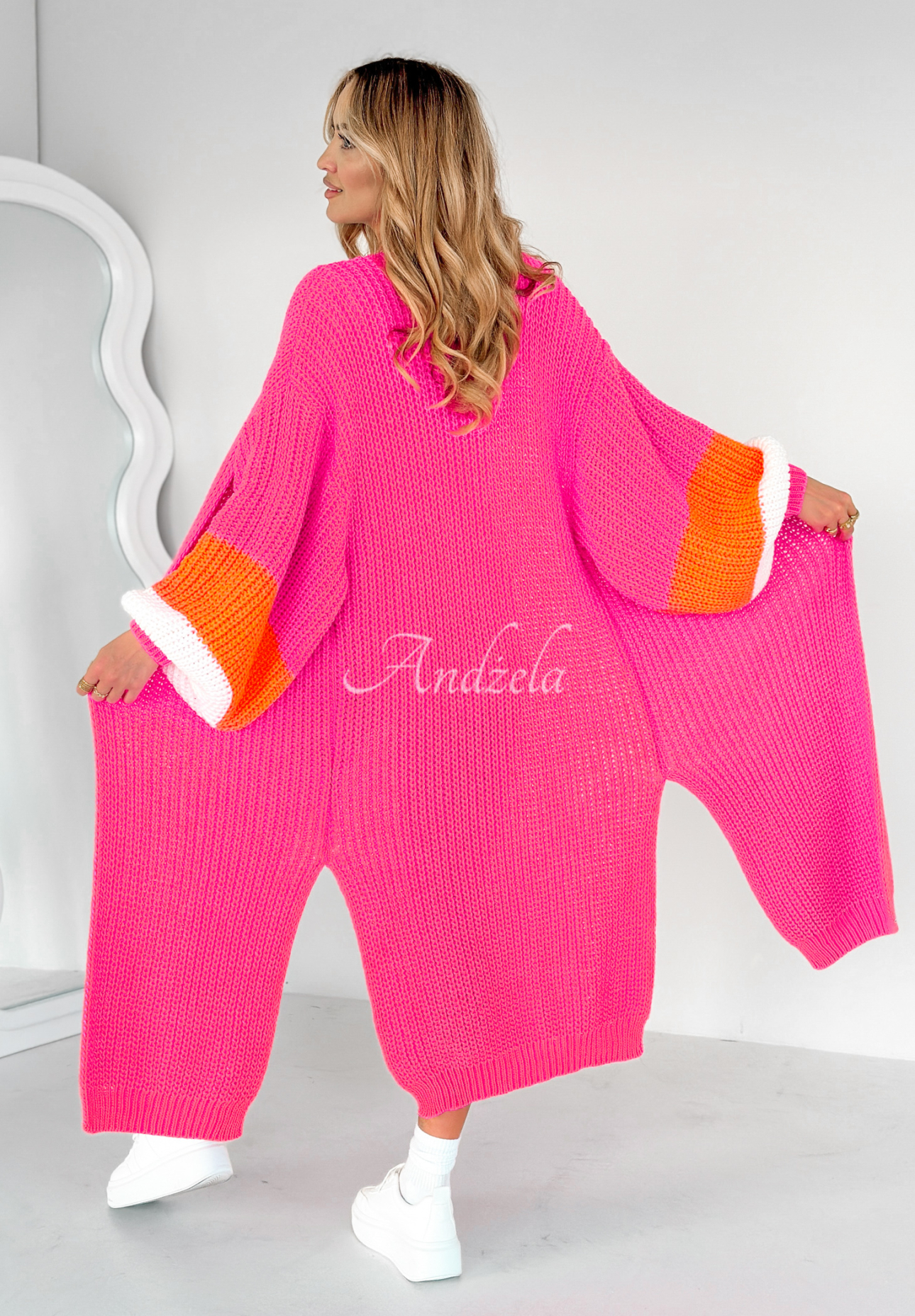 Langer Oversize-Cardigan mit Puffärmeln Broadway Rosa